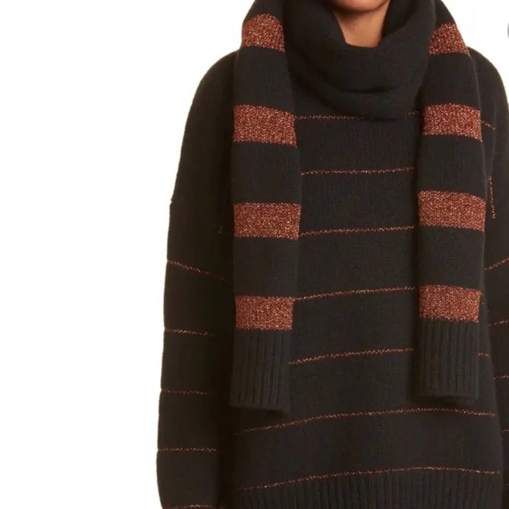 LA LIGNE MARIN WOOL AND CASHMERE SCARF BLACK/RUST NWOT